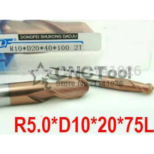 Carbide ball nose end mill R5 R5.0*D10*20*75 cnc controller spindle carbide,milling cutter R5,the lathe tool,coating:NANO