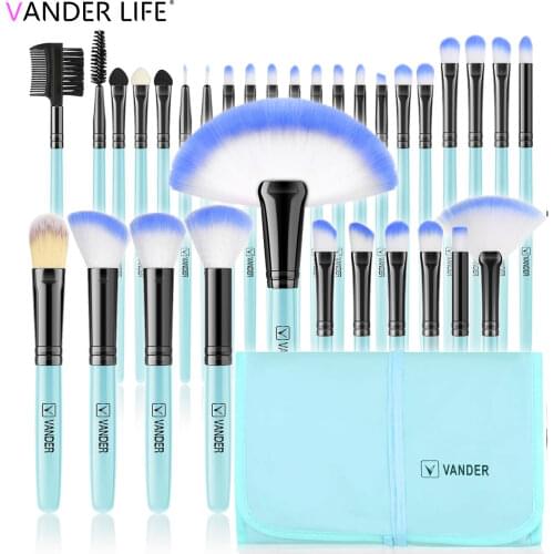 VANDER 32pcs Professional Makeup Brushes High Quality Natural Synthetic Hair Makeup Brush Tools Kit Blue