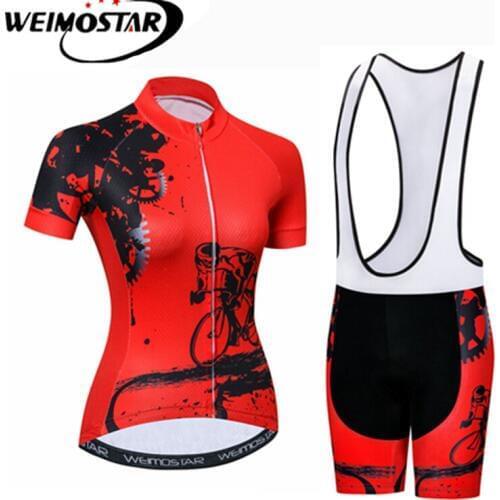 Weimostar Cycling Jersey Sets Ropa Ciclismo Women Sports Padded Bib Short Sets Cycling Clothing Short Sleeve Cycling Suits Wear