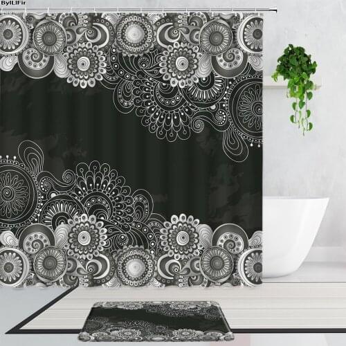 Mandala Flowers Shower Curtains Bohemian Style Home Decor Background Bathroom Curtain Fabric Non-Slip Bath Mats Carpet Screen