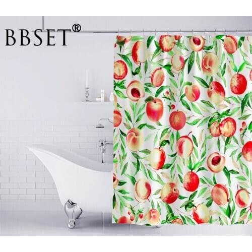 Summer Fruit Shower Curtain Red Peaches and Apples Pattern Waterproof Multi-size Douchegordijn Bathroom Decor with 12 Hooks