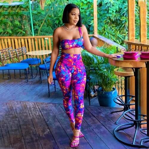 Women Fitness Two Piece Matching Sets Tie Dye Print One Shoulder Slim Fit Crop Top and Stretchy Legging Streetwear Club Outfits