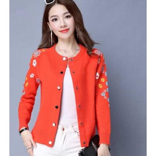 PEONFLY Flower Pattern Knitted Cardigans Sweater Women O Neck Single Breasted Elegant Pull Femme Casual Coat Jacket Ladies
