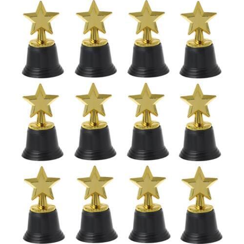 12PCS Star Gold Award Trophies 4.5" Gold Star Trophy For Awards Winners Oscar Awards Hollywood Parties Bulk School Kindergarten