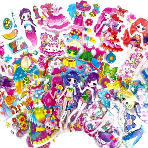 12 Sheets 3D Cartoon Stickers Waterproof Bubble PVC Dress up Stickers DIY Sticker Girls Boys Kids Children Gifts