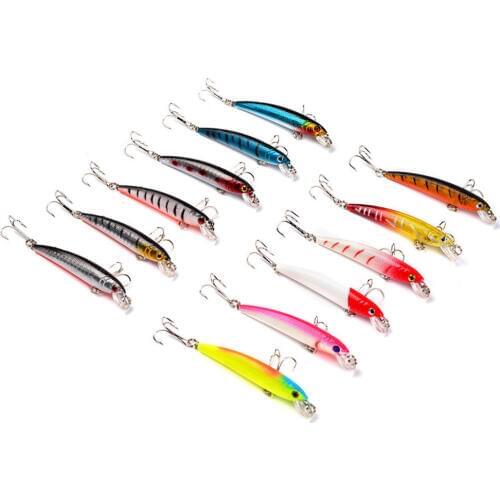12PCS Sea Frashwater Fishing Crankbait Crank Minnow Fish Bass lure hook baits 7.5cm/5.5g