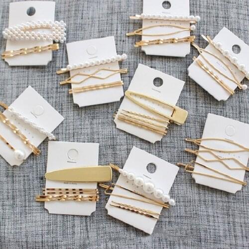 3Pcs/Set Women Pearl Metal Hair Clips Bobby Pin Barrette Hairpin Simple Geometry Hair Clips for Girls Hairclip Hair Accessories