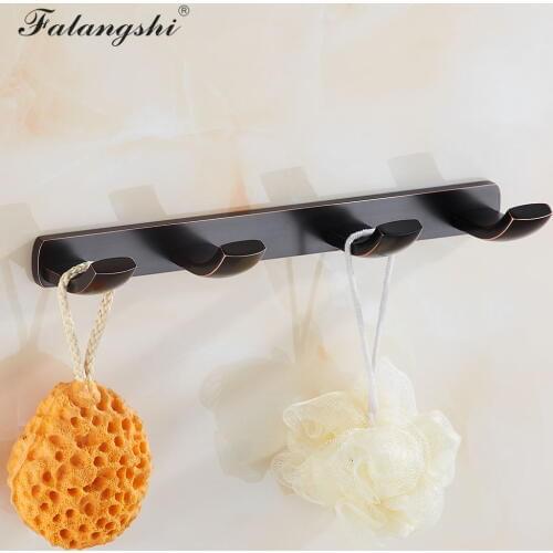 4Pcs Bathroom Towel Bar Ring Robe Hook Toilet Black Clothes Hanger Coat Hooks Antique Black Metal Robe Hooks Wall Mount WB8103