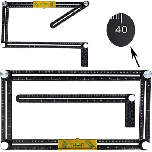 4 Folding Tile Hole Finder Aluminum Alloy Angle Ruler Finder Slide Folding Measuring Ruler Protractor Angular Model