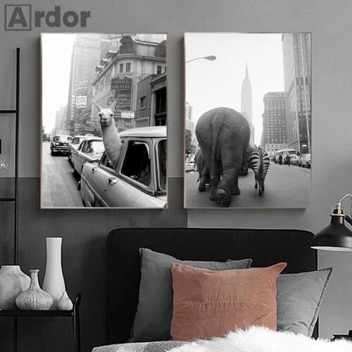 Animal Alpaca Elephant Zebra Animal Poster Vintage Canvas Paintings In New York City Pictures Nordic Wall Art Prints Home Decor