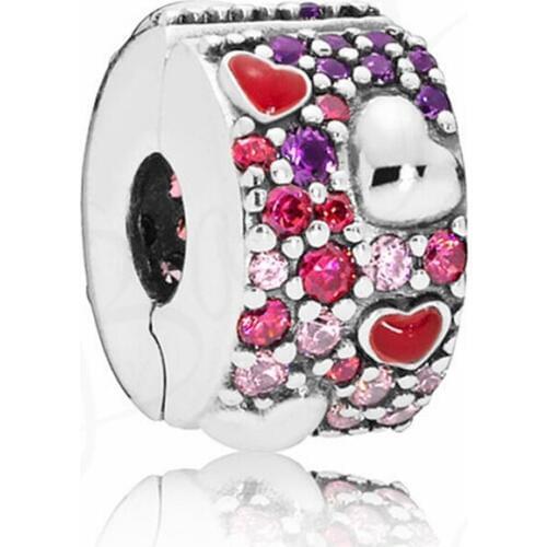 Baofu 925 Sterling Silver Fixed Clip Shiny Love Clip Buckle Beaded Suitable For Original Ladies Bracelet DIY Jewelry