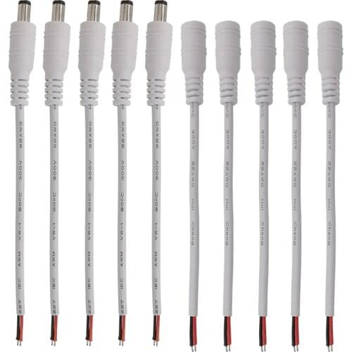 White DC 5.5*2.1mm Plug Jack Cable DC 12V 5.5 x 2.1mm Male Female Cable Wire Pigtail Connector Lock Buckle Power Supply Adapter