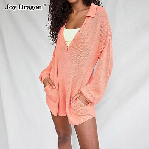 Bodysuit Sexy Low Cut Lapel Solid Color Female Short Jumpsuit Romper Ladies Clubwear Overalls Summer Autumn Women Long Sleeve