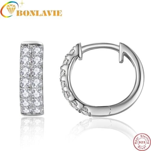 BONLAVIE Double Row Drill 12mm Diameter Ear Ring 925 Sterling Silver Earring for Women Engagement and Wedding