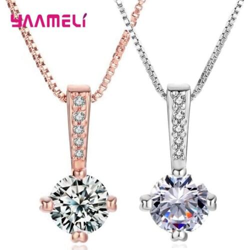 Women 925 Sterling Silver Letter 1 Pendant Necklace 2 Color Round Cubic Zirconia 4 Claws Prong Set Fashion Jewelry For Party