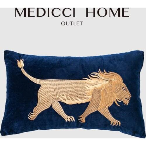 Medicci Home American Style Decorative Pillow Case Strong Lion 3D Bronzing Embroidery Mid Centure Modern Cushion Cover Luxurious