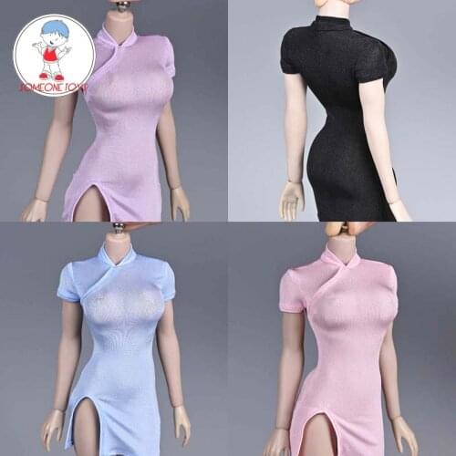 Black pink Chinese cheongsam 1/6 scale female short dress Split skirt Tight clothes for TBLeague PH Action Figures body dolls