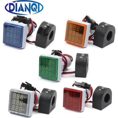 22mm Digital 3in1 Voltage Indicator AC Ammeter Voltmeter Hz Current LED Meter Tester Signal Lights AC 60-500V colorful frequency