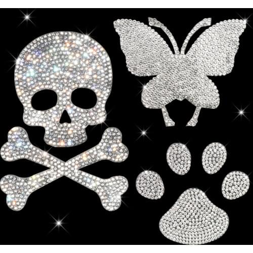 HungMieh Rhinestone Skull Stickers on Car Crystal Diamond Decals for Auto Motorcycle Car Styling Decoration Accessories 10x7cm
