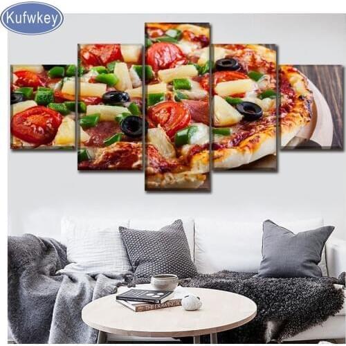 Full square/round diamond embroidery"Pizza food"diamond Picture 5pcs/set diamond painting cross stitch kit,Restaurant decor art