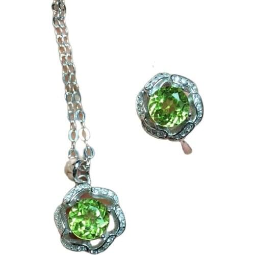 KJJEAXCMY exquisite jewelry 925 pure silver inlaid natural olivine ladies jewelry set rings pendant 2 pieces