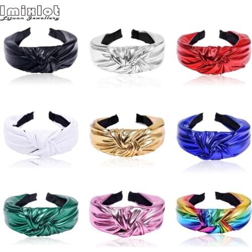 Korean Bright PU Leather Hairband Top Knot Headband Lady Girls Hair Hoop Bands Hair Accessories For Women Headdress
