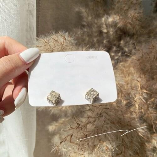 Korean fashion Luxury rhinestone three-dimensional cube exquisite small cute Simplicity earrings for women 2021 New jewelry gift