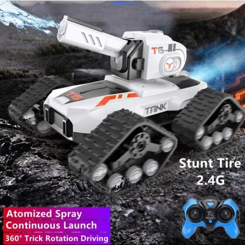 Atomized Spray Water Drop battle tank Continuous Launch RC Car 360 Degree Rotation Driving Light Stunt Remote Control Buggy Toy