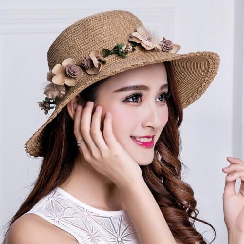 Mingjiebihuo New Fashion Summer visor UV sun hat woman wreath cool sunscreen beach hat straw hat