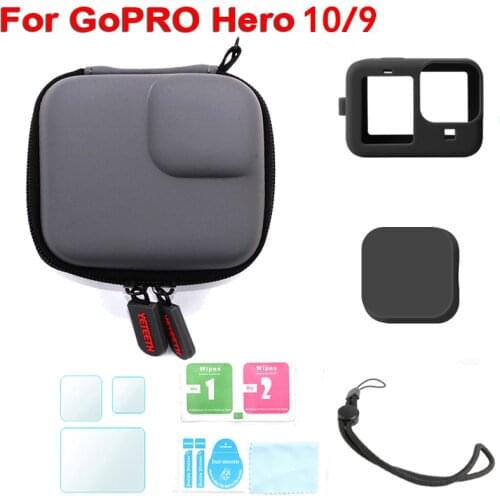 Upgrade Mini PU Protective Bag Carrying Case Silicone Cover Tempered Glass Film for Gopro Hero 9 Action Camera Accessoriess