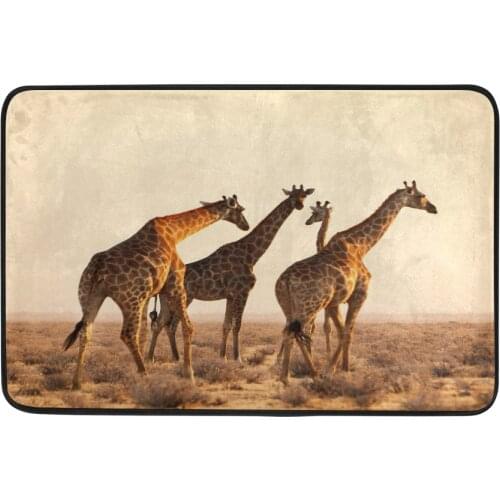 Washable Non-slip Giraffe Printed Floor Mat Flannel Rug For Kitchen Bathroom Entrance Doormat Bedroom Living Room Carpet Durable