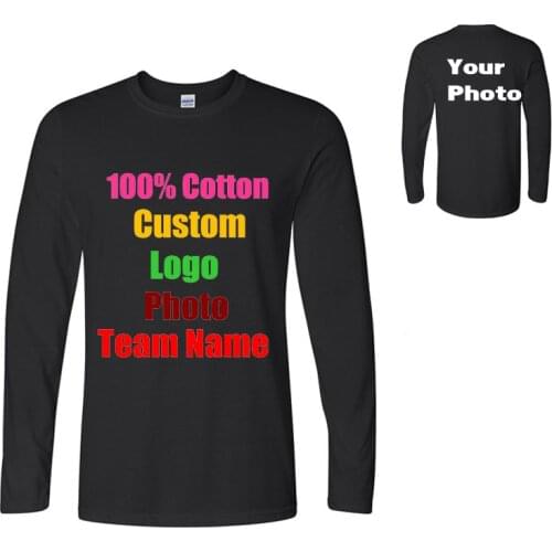 Custom Logo Men T Shirts Solid Long Sleeve Clothes Simple Solid Masculina O Neck Tee Shirt Homme Pure Cotton Customized 2018