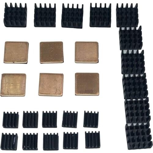 E65A 30 PCS Raspberry Pi 4 Heatsink Kit with Thermal Conductive Adhesive Tape, Aluminum Heat Sink Cooler and Copper Heatsink