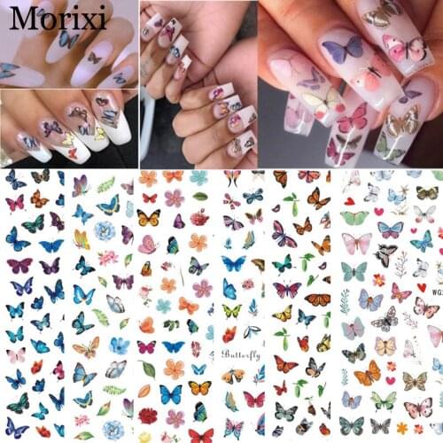 Morixi nail art sticker colorful butterfly printing gold silver ultra thin slider nail foil big size self glue nail decals WG037