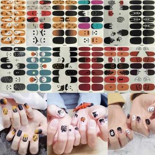 12sheets/set Halloween Theme Nail Art Wraps Adhesive Stickers Ghost Skull Pumpkin Decals Slider Accessories DIY Nail Decoration