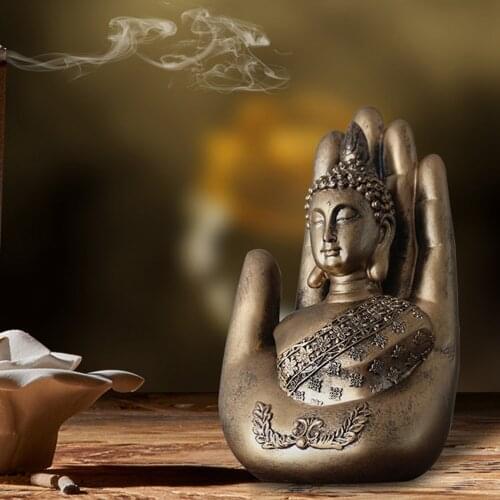 Desktop Decor Palm Buddha Shaped Resin Artware Decorative Statue Home Decorations for Sitting Room Office Golden