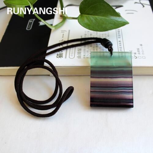 Natural crystal stone Colorful fluorite Pendant Charm Jewelry Healing Chakra Personalized Necklace Quartz Square Peace Car