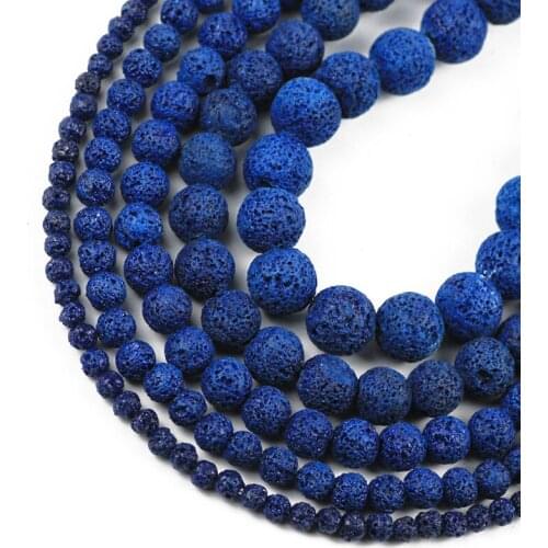 Natural Stone Dark blue Volcanic Lava Beads Round Loose Spacers Beads For Jewelry Making DIY Bracelets Accessories 4/6/8/10/12M