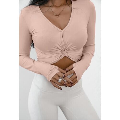 2021 New Spring Autumn Sports Tops Gym Women Fitness T Shirt Woman Long Sleeve Yoga Shirt Top Deep V-neck Gym Tops Sport Wear