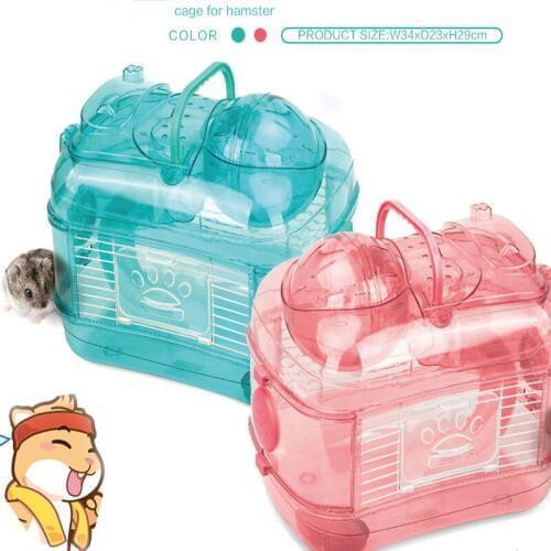 New Cartoon Acrylic Hamster House Double Crystal Sports Guinea Pig Large Villa Squirrel Cage Pink Blue Small Pet Nest