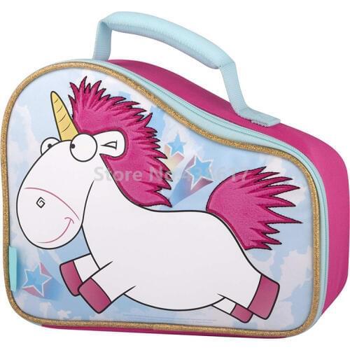 New Cute Pink Fluffy Unicorn Lunch Bag Box Insulated for Girls Kids Children School Lunchbox Lunchbag Picnic Food Bags