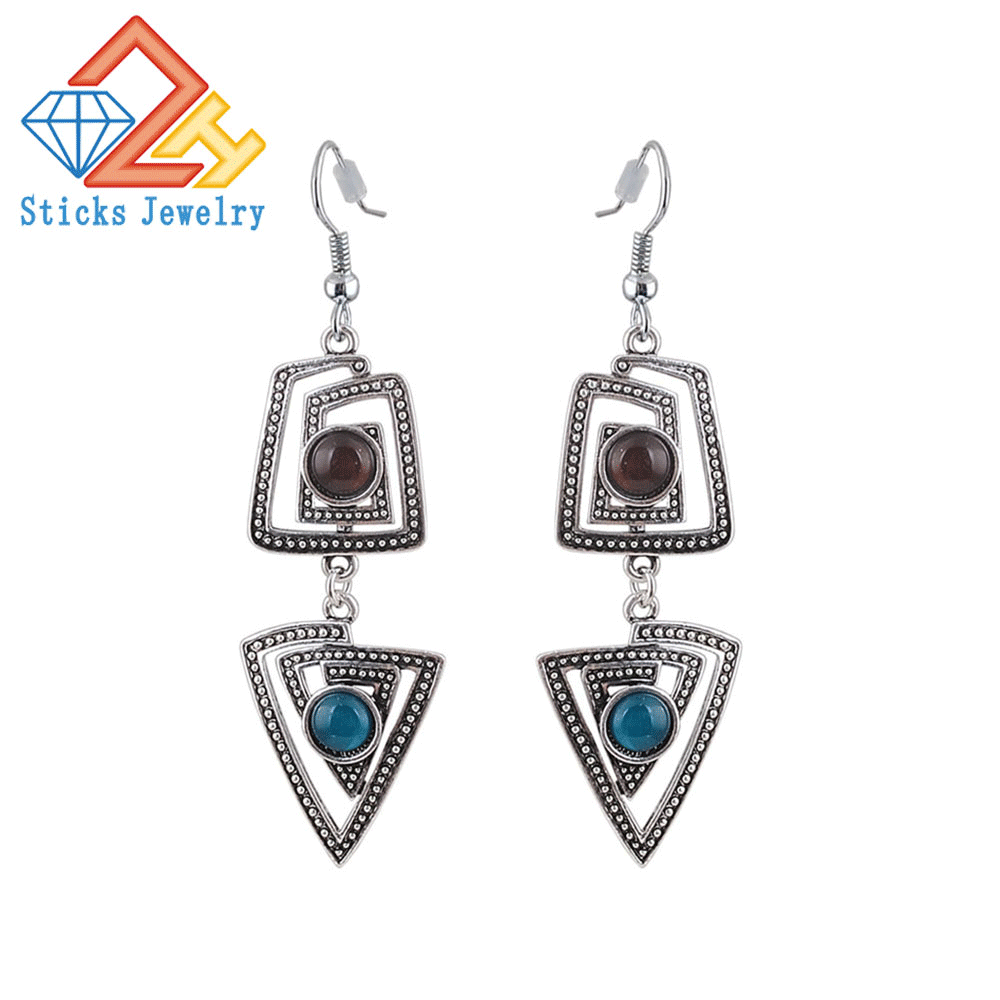 Charm Dangle Earrings Antique silver plated resin bohemian retro vintage earrings European and American jewelry