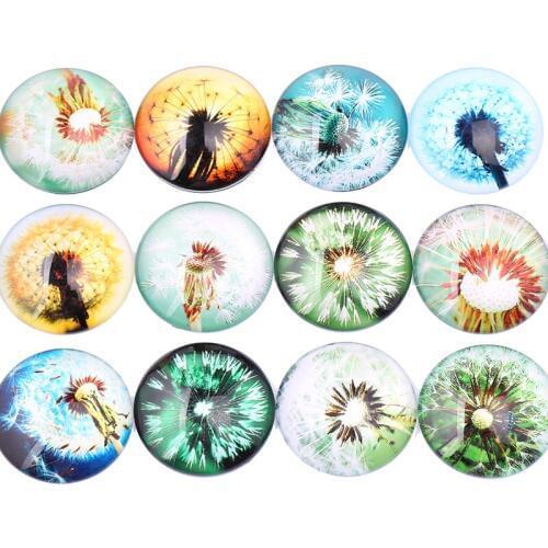 Onwear mix color dandelion photo round glass cabochon 20mm 25mm 12mm 8mm 30mm diy flatback handmade jewelry findings for earring