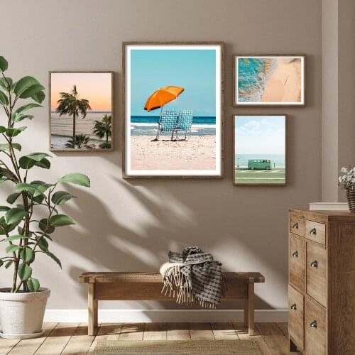 Seaside Beach Sunset Sea Canvas Painting Modern Small Fresh Landscape Poster Living Room Photo Wall Art Portfolio Decor Picture