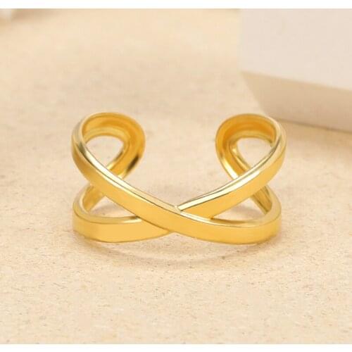 Simple Design Gold Color Geometric Rings For Women Fashion Cross Twist Open Ring Joint Ring Adjustable Female Jewelry Wholesale