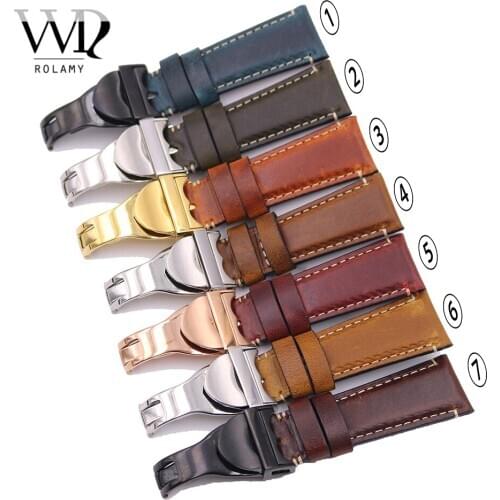 Rolamy 20 22mm Vintage Color Genuine Leather Replacement Wrist Watchband Strap Belt Loops Band Bracelets For Tudor Seiko SKX