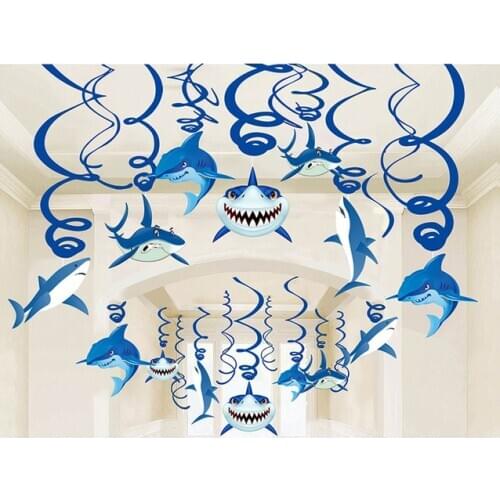 Mediterranean Style Shark Ceiling Hanging Swirl Dangling Streamers Garland Under The Sea Party Decorations Shark Swirl Danglers