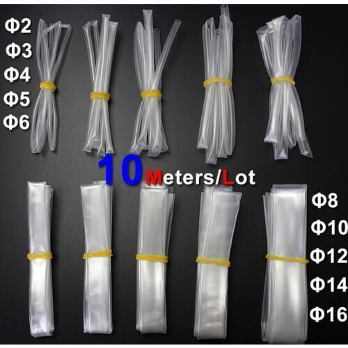 10Meters/Lot Clear Heat Shrink Tube Tubing 2MM 3MM 4MM 5MM 6MM 8MM 10MM 12MM 14MM 16MM Transparent Shrink Wrap Cable Sleeve kit