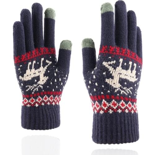 Iwarm Autumn And Winter Couples Knitted Touch Screen Plus Velvet Gloves Mens and Womens Christmas Glove Keep Warm Mitten