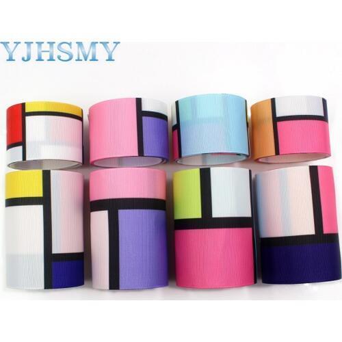 YJHSMY I-19321-685,38mm/75mm 10yards geometric Ribbons Thermal transfer Printed grosgrain,bow cap DIY accessories decorations